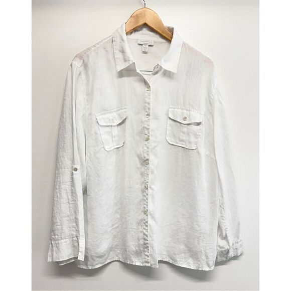 Charter Club Casual Shirt 100% Linen White Plus Size 18W Long Sleeve Buttoned - Picture 2 of 9